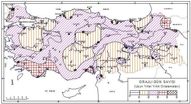 Türkiye orajlı gün haritası